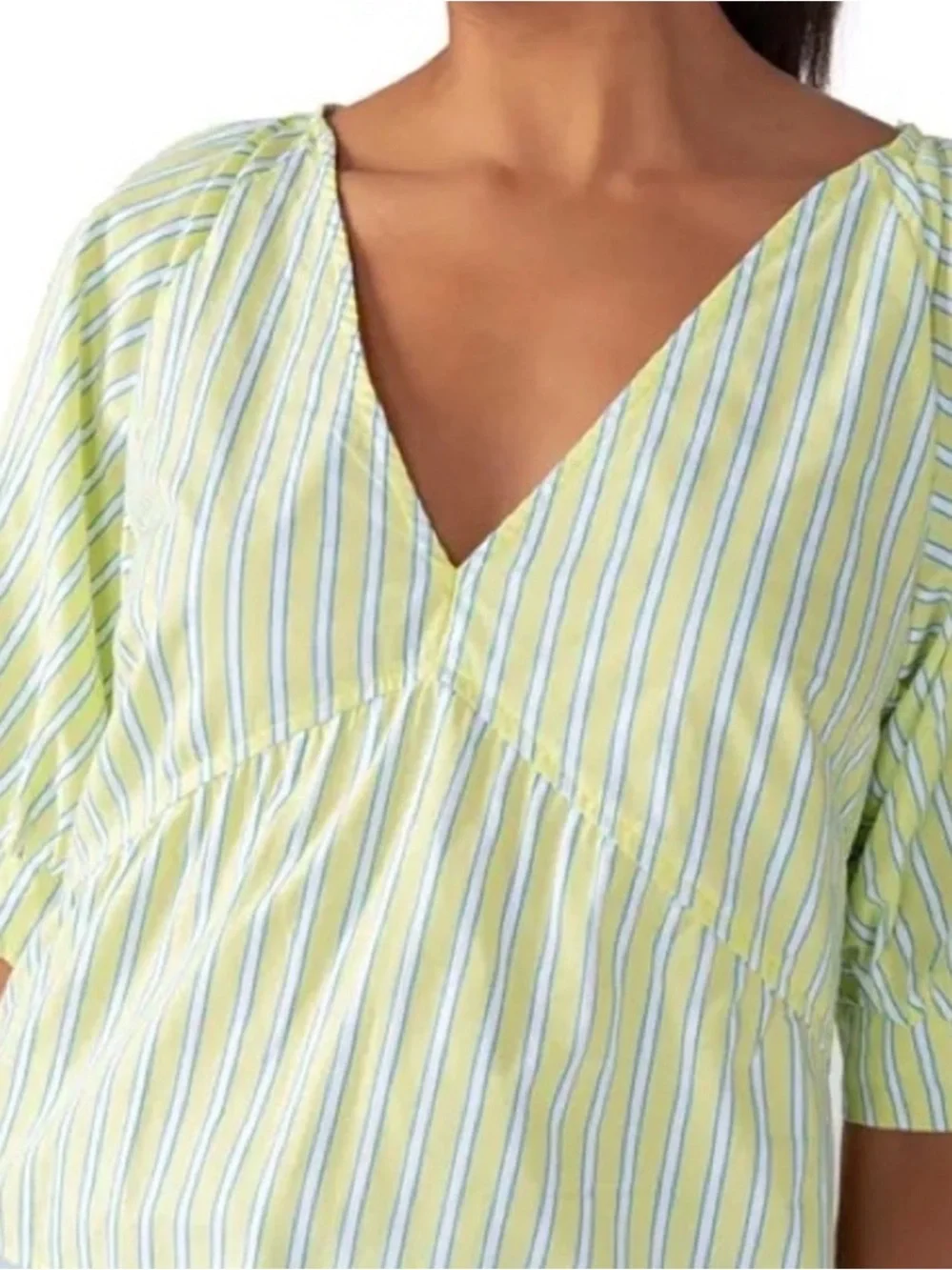 Anthropology Sanctuary Light Green Striped Blouse Size: Medium